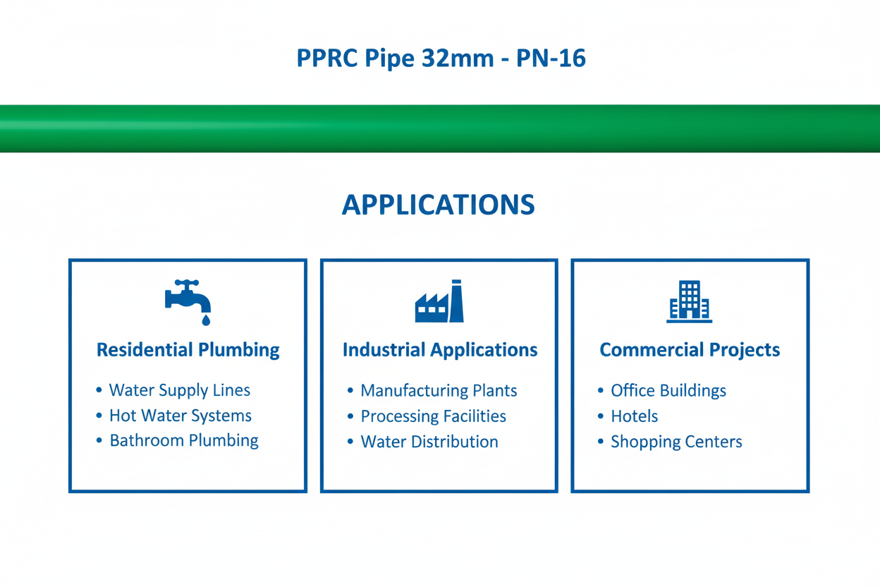 Pipe PPRC PN-16 32mm Applications - Residential Industrial Commercial