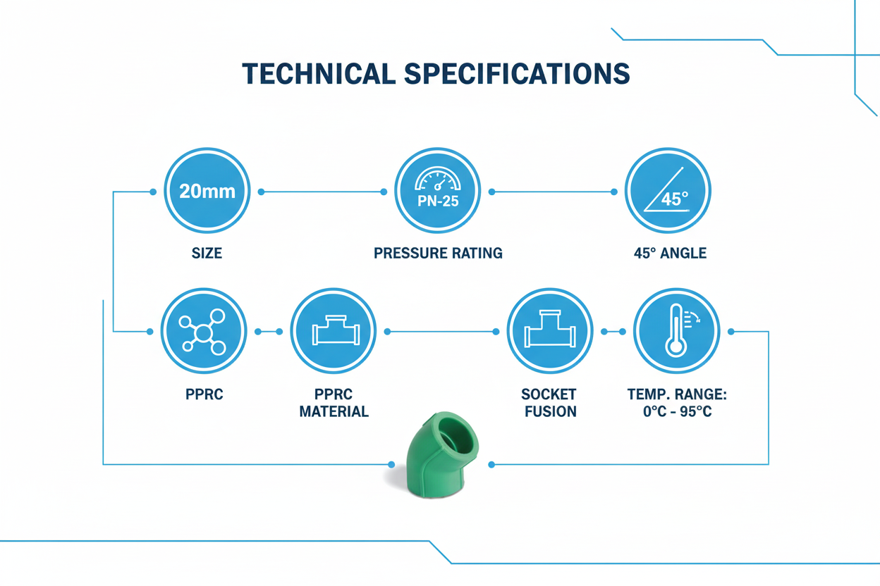 Elbow 45° PPRC PN-25 20mm Technical Specifications