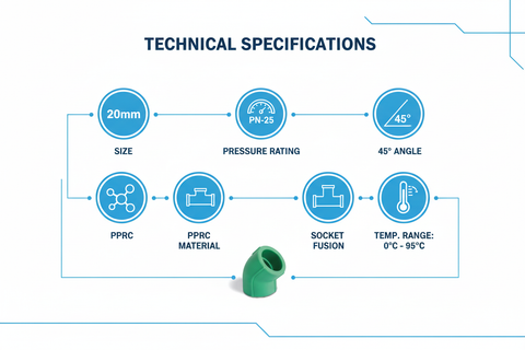 Elbow 45° PPRC PN-25 20mm Technical Specifications