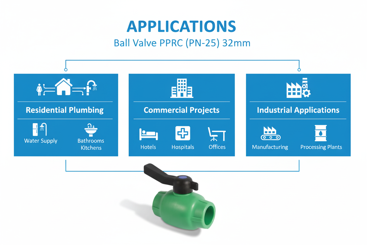 Ball Valve PPRC PN-25 32mm Applications