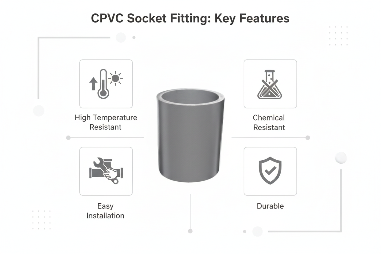 Gray CPVC Socket Features - High Temperature Resistant, Chemical Resistant, Easy Installation, Durable