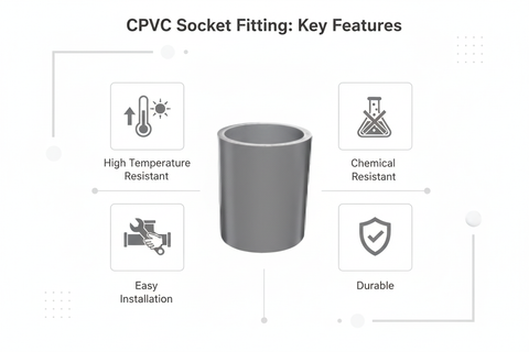 Gray CPVC Socket Features - High Temperature Resistant, Chemical Resistant, Easy Installation, Durable