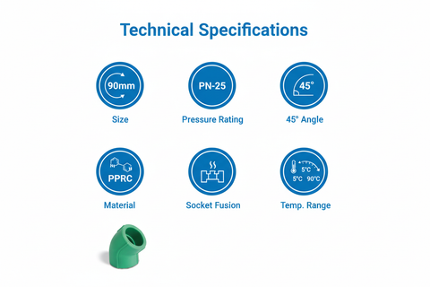 Elbow 45° PPRC PN-25 90mm Technical Specifications