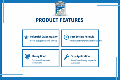 Product features - Industrial Grade Quality, Fast Setting, Strong Bond, Easy Application