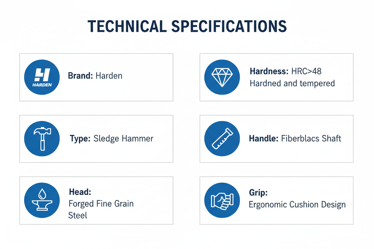 Technical specifications - sledge hammer, forged fine grain steel, fiberglass shaft