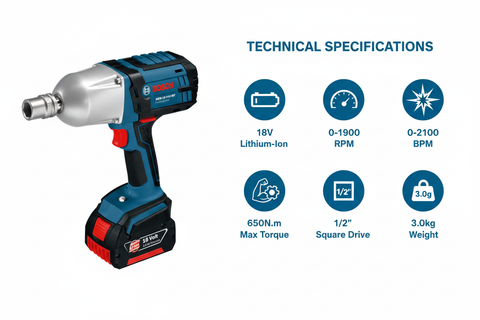Bosch GDS18V-LI HT Technical Specifications - 18V Power, 650N.m Torque