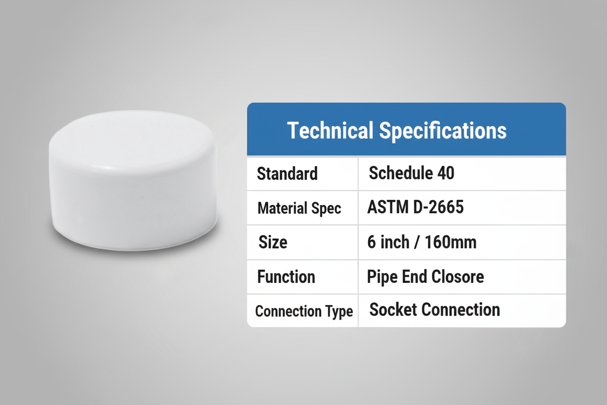 UPVC End Cap Technical Specifications - Schedule 40, ASTM D-2665