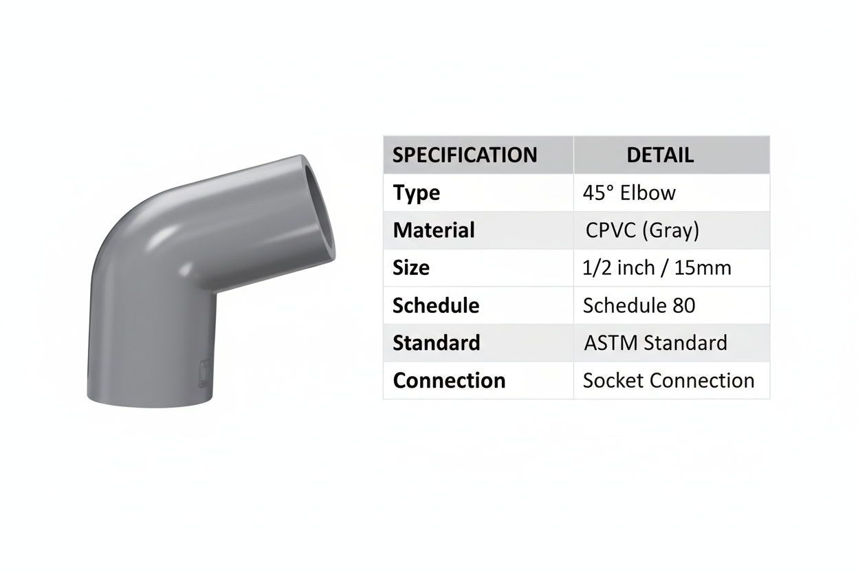 CPVC Elbow 45 Technical Specifications - Schedule 80, ASTM Standard