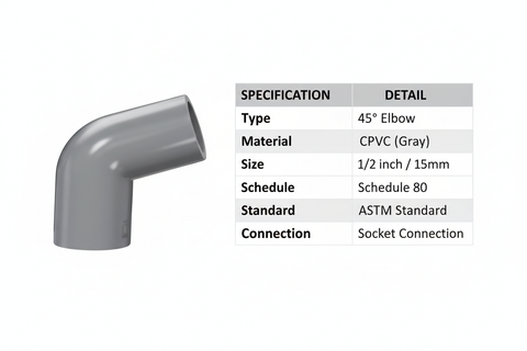 CPVC Elbow 45 Technical Specifications - Schedule 80, ASTM Standard