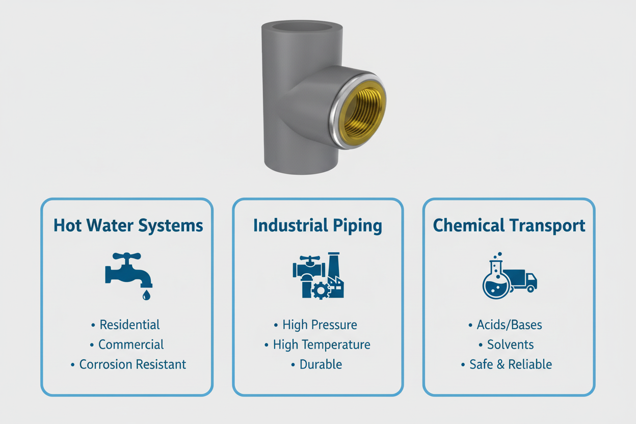 CPVC Brass Tee Applications - Hot Water Systems, Industrial Piping, Chemical Transport