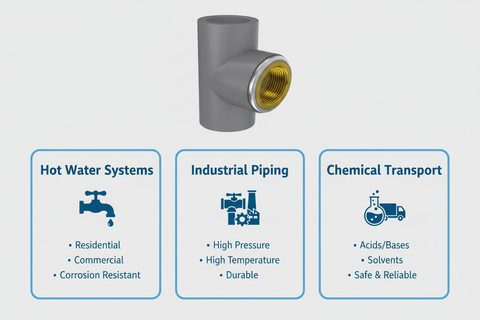 CPVC Brass Tee Applications - Hot Water Systems, Industrial Piping, Chemical Transport