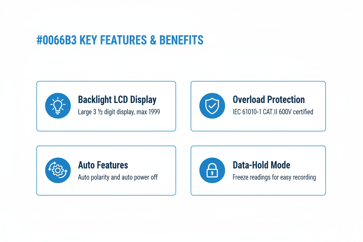Key features - backlight LCD display, overload protection, auto features, data-hold mode