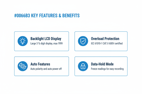 Key features - backlight LCD display, overload protection, auto features, data-hold mode