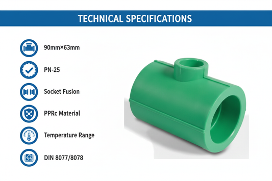 Technical specifications for reducing tee PPRc 90mm×63mm PN-25