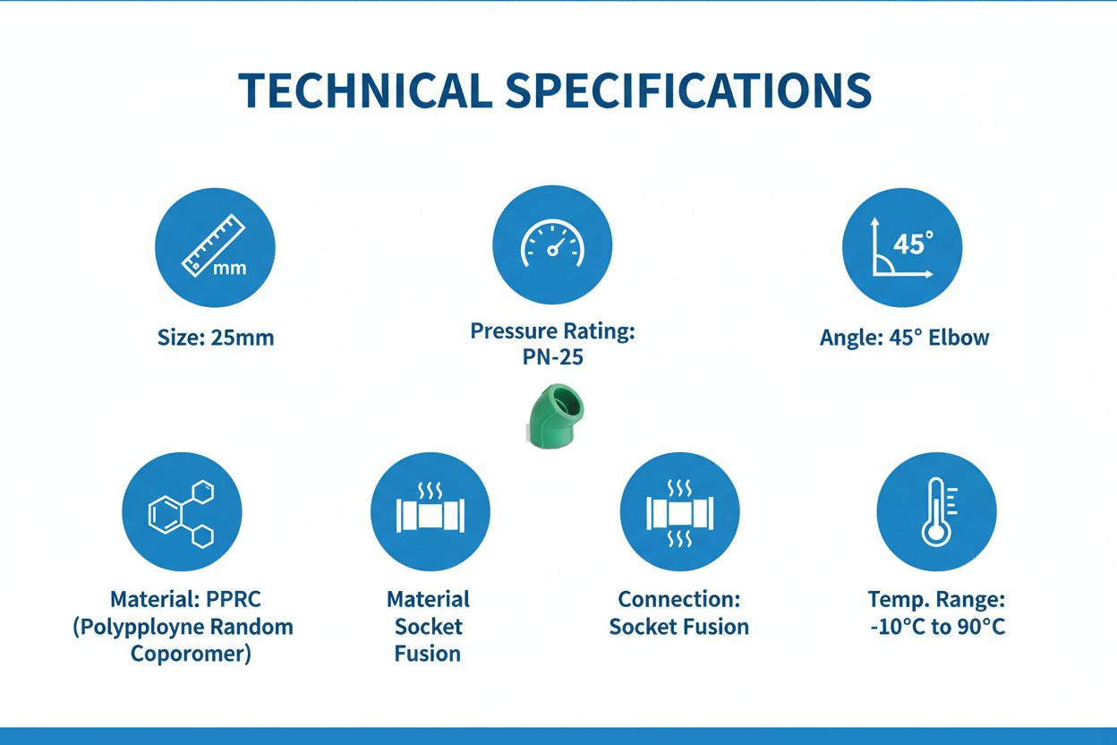 Elbow 45° PPRC PN-25 25mm Technical Specifications
