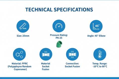 Elbow 45° PPRC PN-25 25mm Technical Specifications