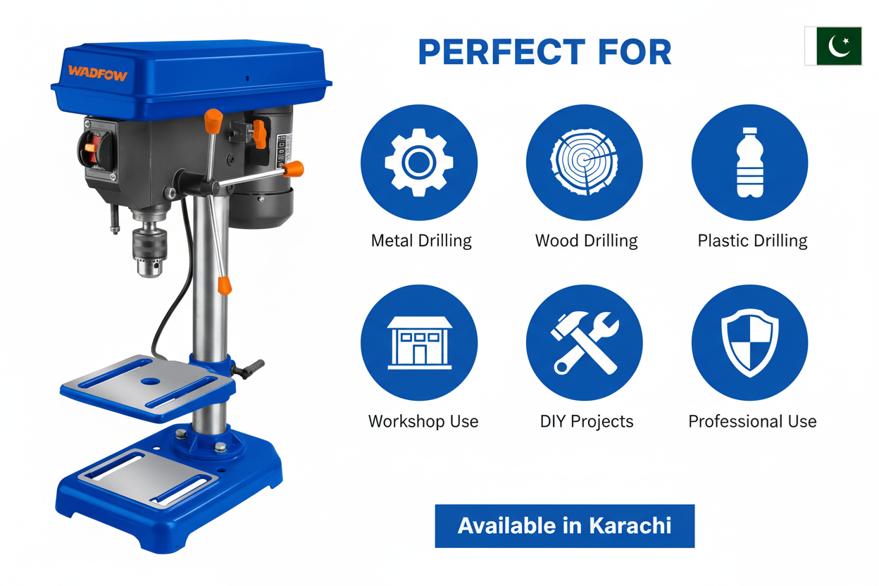 Wadfow WDP15350 Applications - Metal Drilling, Wood Drilling, Workshop Use