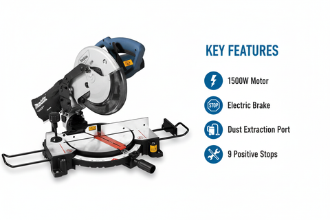 Makita M2300G Features & Benefits - Electric Brake, Dust Extraction, Vertical Vise