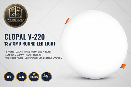 Clopal V-220 18W SMD Round LED Light – Hero Banner A+ Image