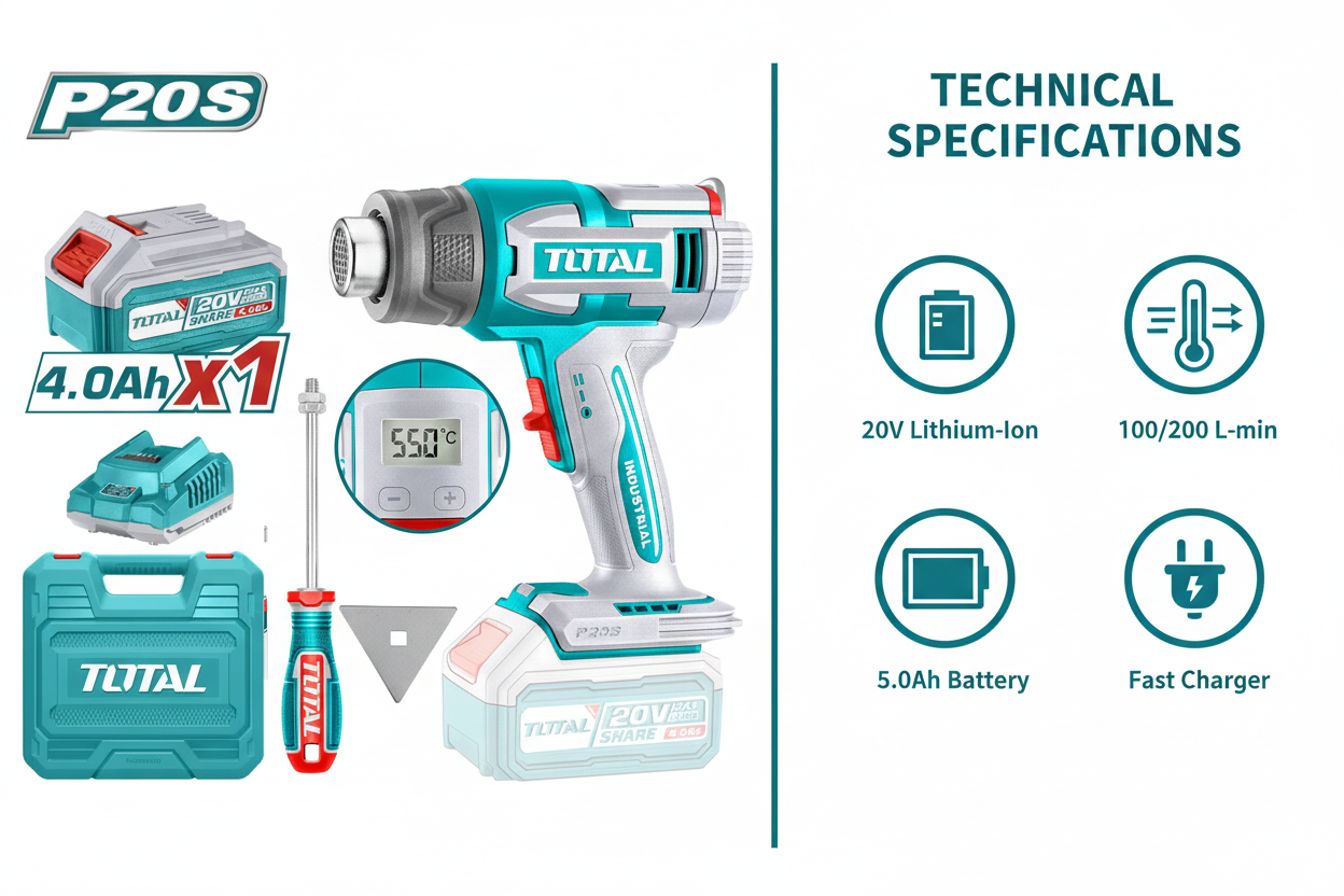 Total TBLI20035 Technical Specifications - 20V Power, LCD Display, 30-550°C