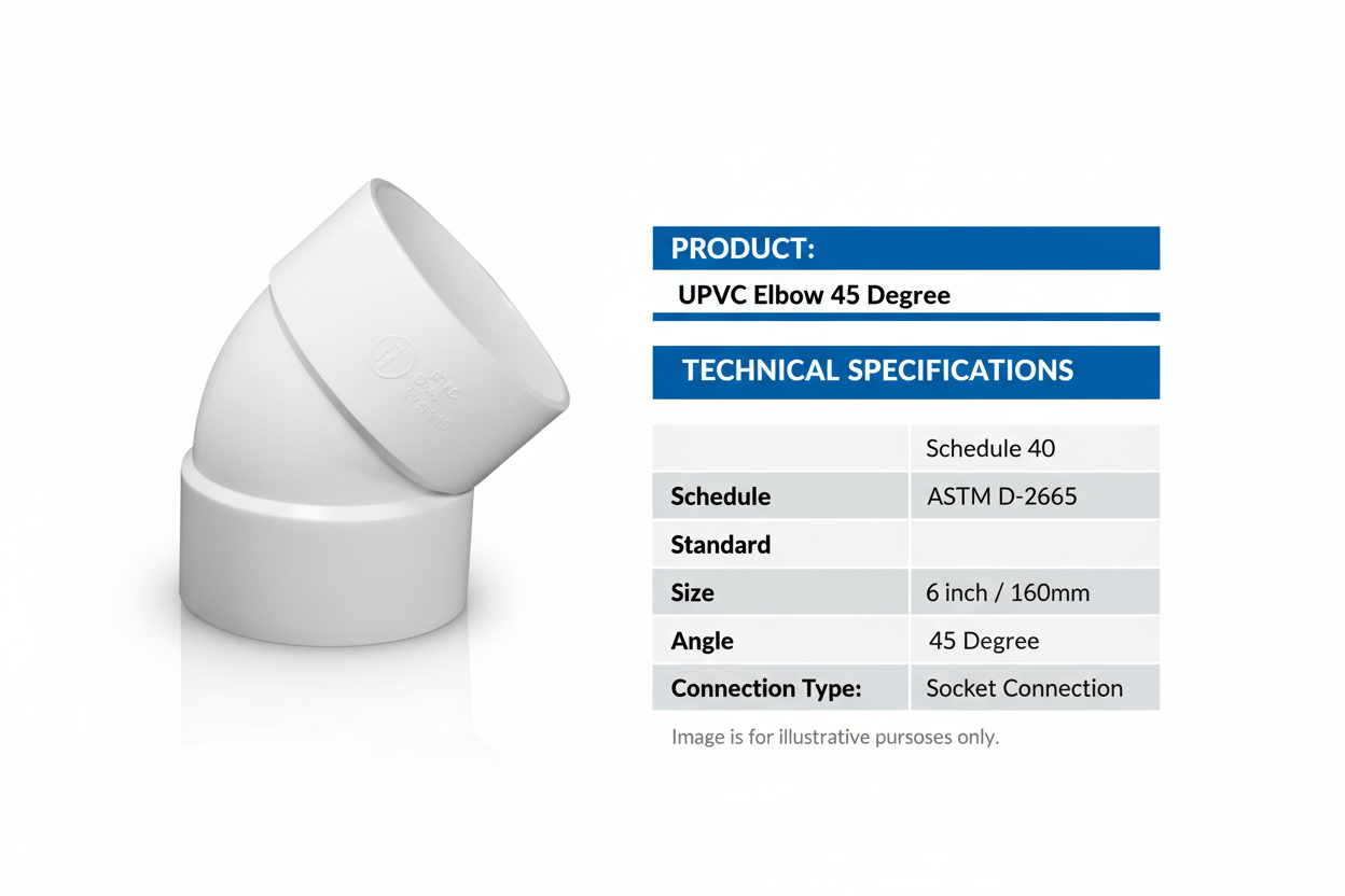 UPVC Elbow 45° Technical Specifications - Schedule 40, ASTM D-2665
