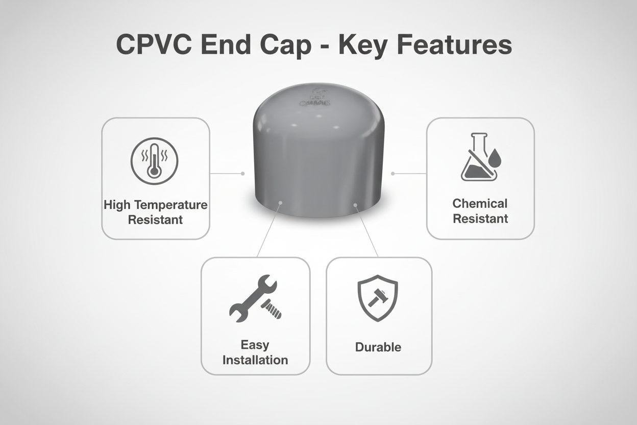 Gray CPVC End Cap Features - High Temperature Resistant, Chemical Resistant, Easy Installation, Durable