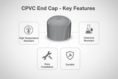 Gray CPVC End Cap Features - High Temperature Resistant, Chemical Resistant, Easy Installation, Durable
