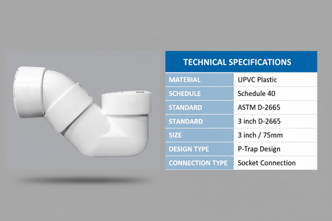 UPVC P-Trap Technical Specifications - Schedule 40, ASTM D-2665