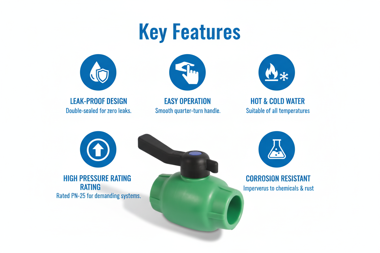 Ball Valve PPRC PN-25 32mm Product Features