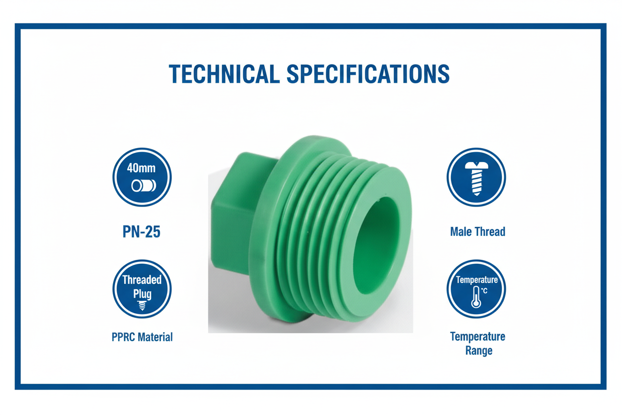 Plug 40mm Technical Specifications - PN-25 pressure rating