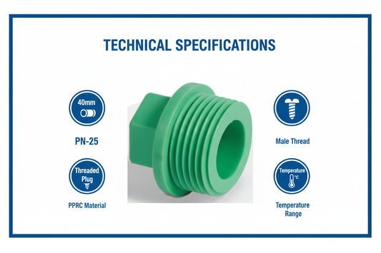 Plug 40mm Technical Specifications - PN-25 pressure rating