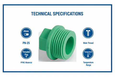 Plug 40mm Technical Specifications - PN-25 pressure rating