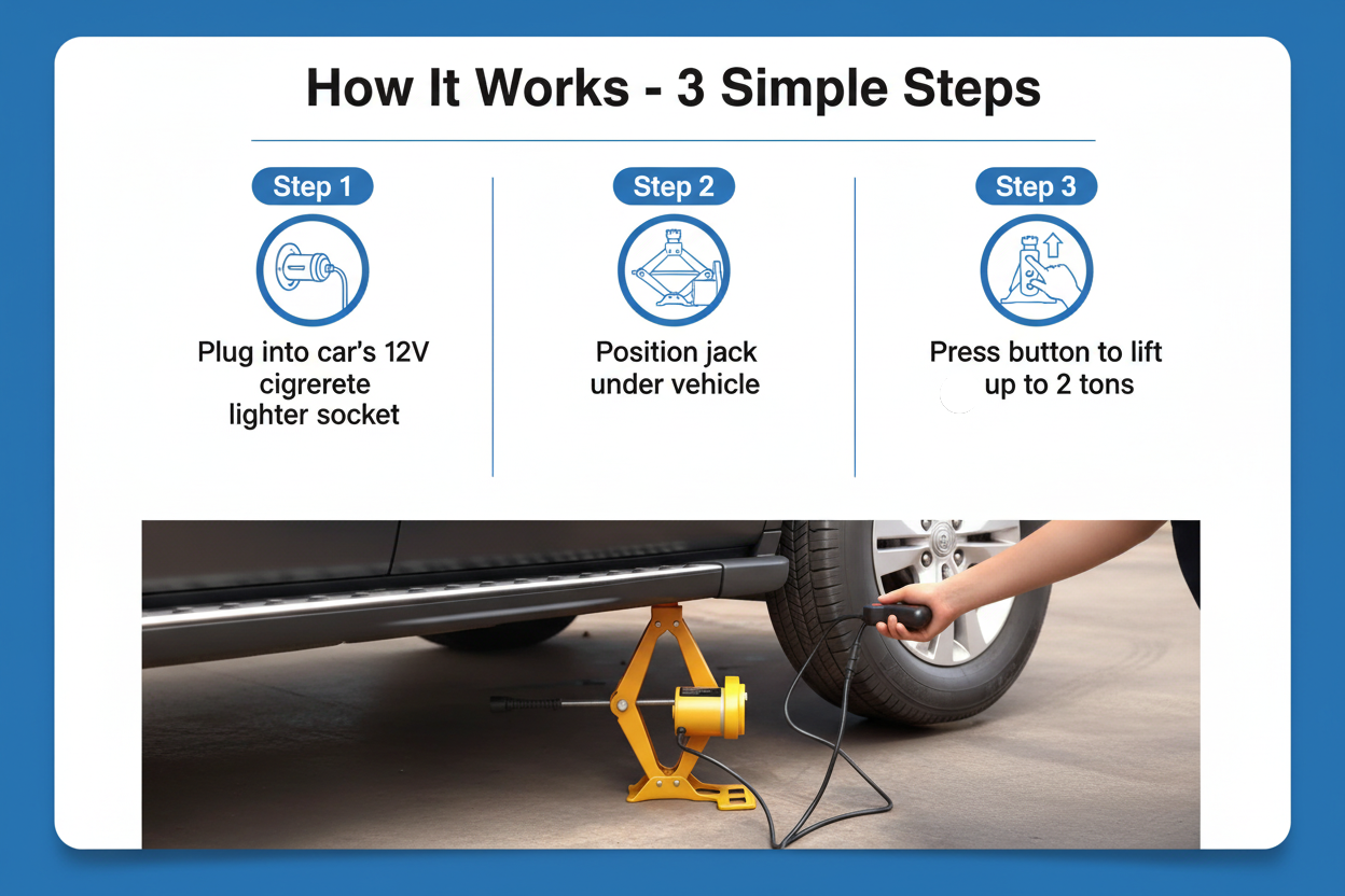 How to Use Electronic Car Jack - 3 Simple Steps