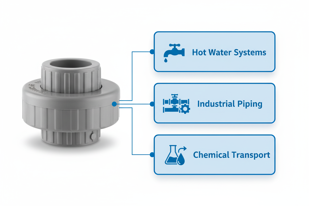 CPVC Union Applications - Hot Water Systems, Industrial Piping, Chemical Transport