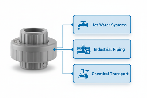 CPVC Union Applications - Hot Water Systems, Industrial Piping, Chemical Transport
