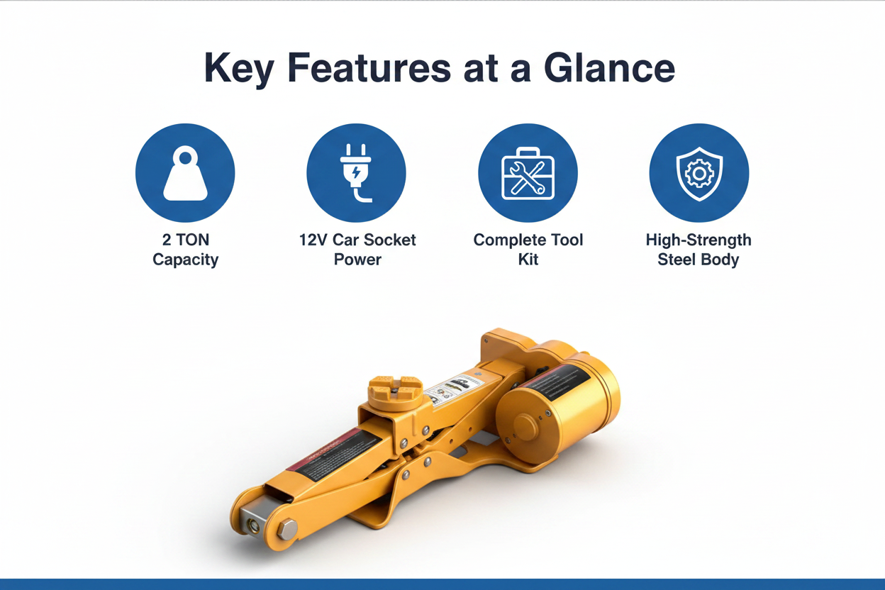 Electronic Car Jack Key Features - 12V 2 Ton Tool Kit