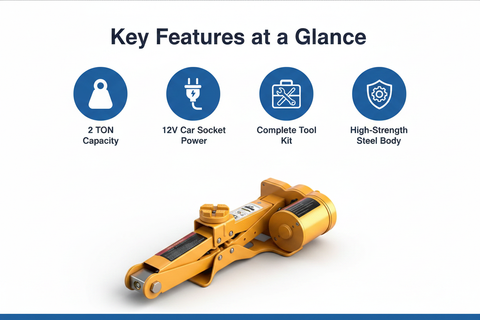 Electronic Car Jack Key Features - 12V 2 Ton Tool Kit