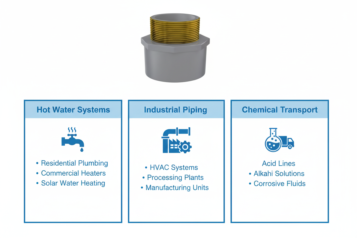 CPVC Brass Male Adapter Applications - Hot Water Systems, Industrial Piping, Chemical Transport