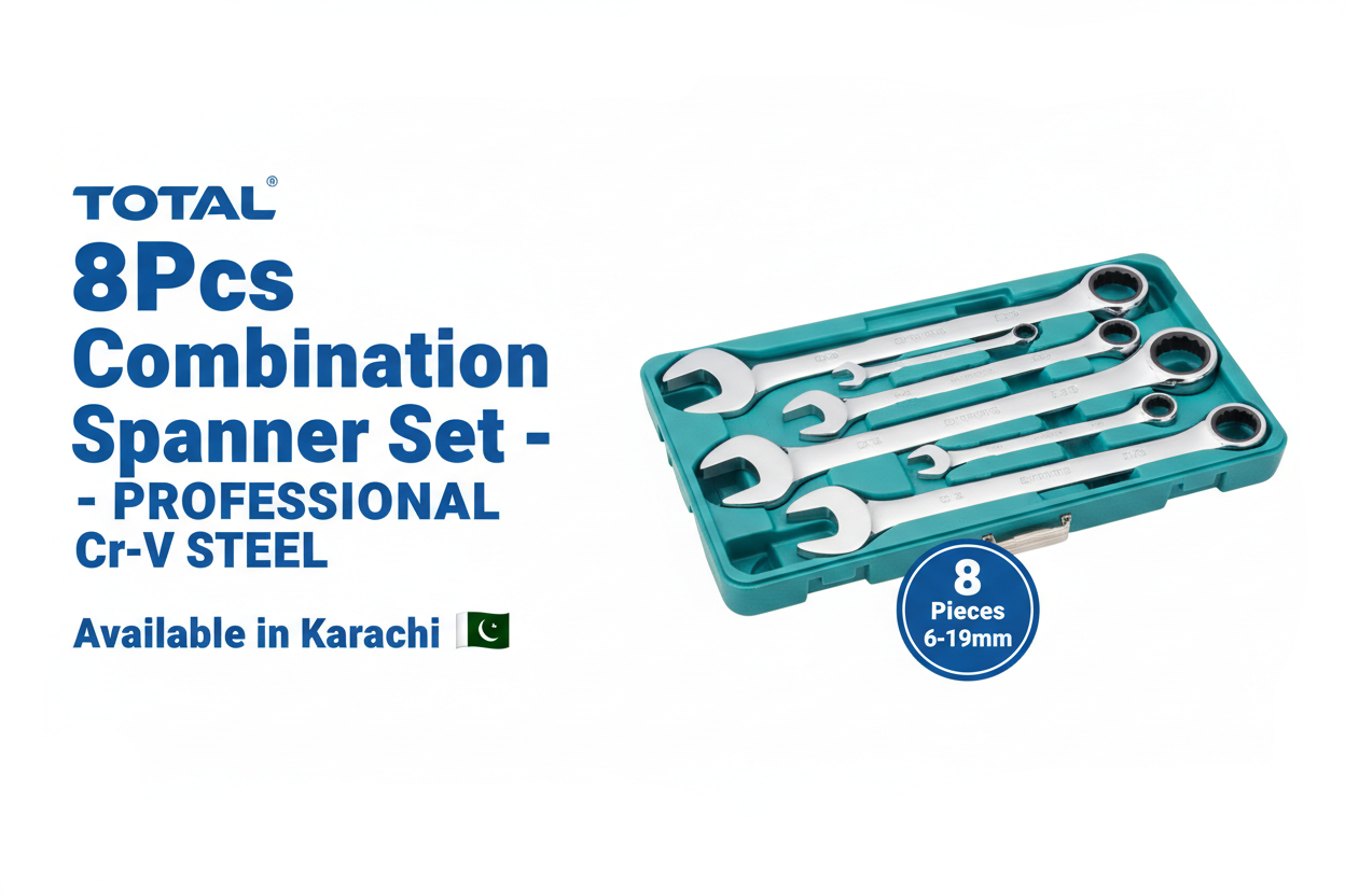Total 8Pcs Combination Spanner Set 6-19mm - Professional Cr-V Steel Available in Karachi