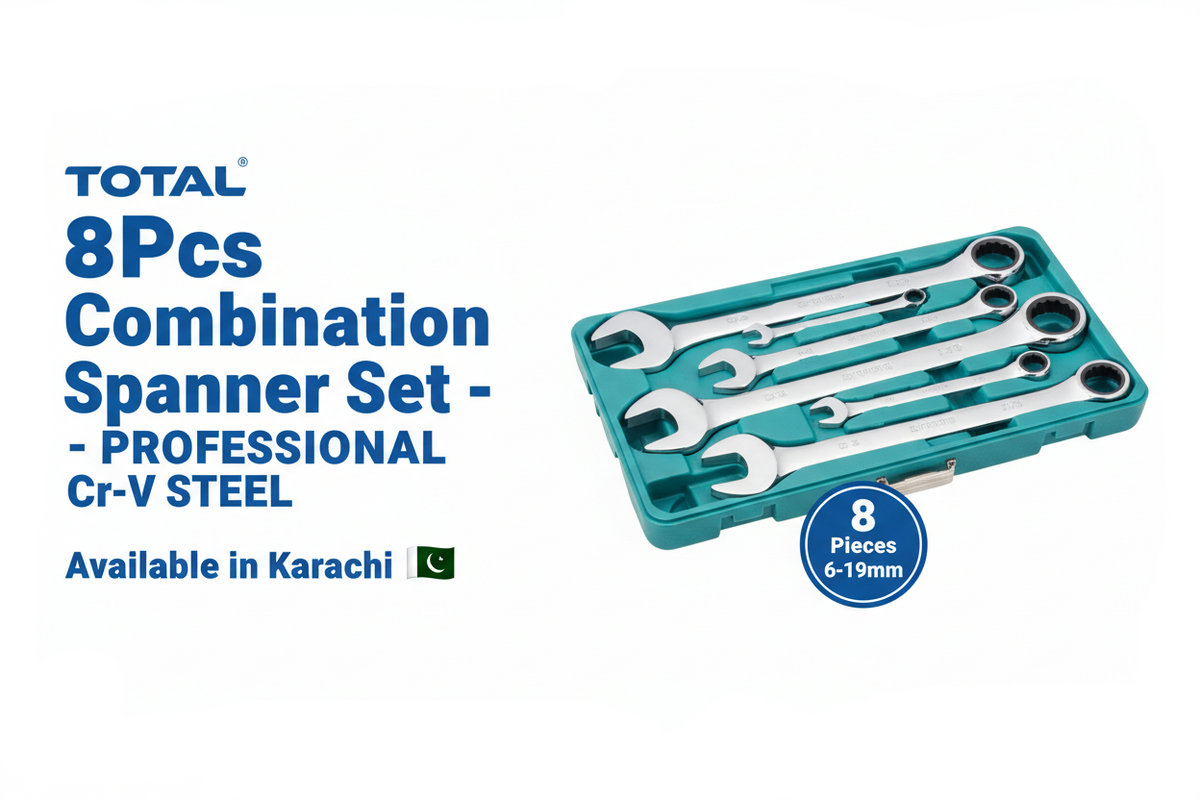 Total 8Pcs Combination Spanner Set 6-19mm - Professional Cr-V Steel Available in Karachi