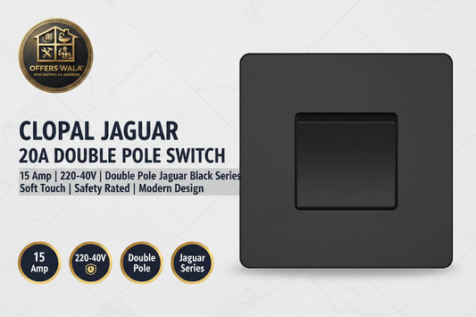 Clopal Jaguar Black 20A Double Pole Switch – Hero Banner A+ Image