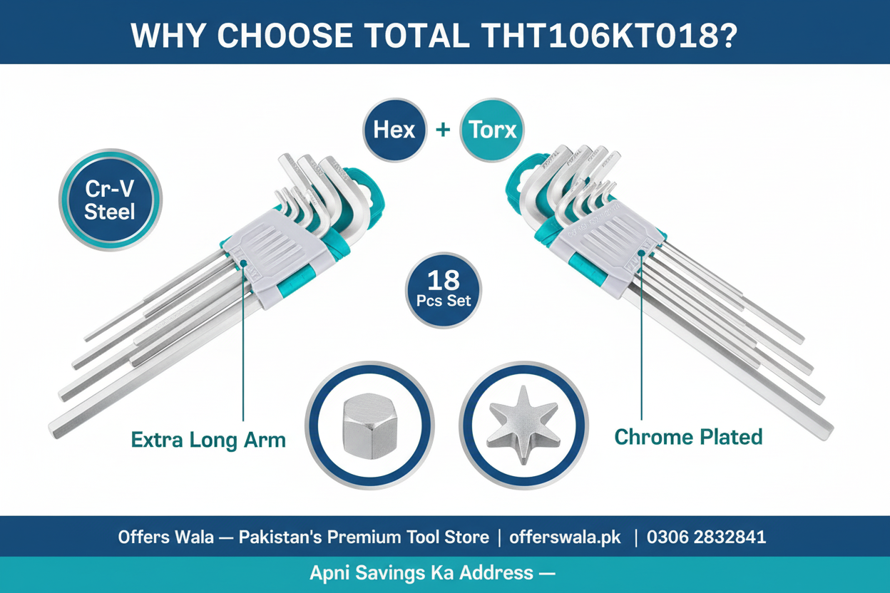Why Choose Total THT106KT0181 18-Pcs Hex and Torx Key Set - Offers Wala Pakistan