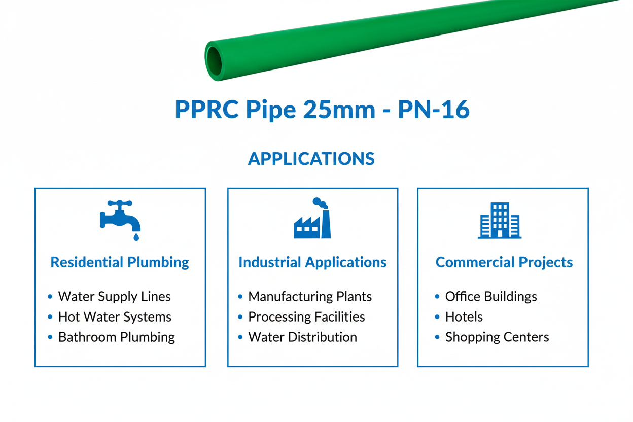 Pipe PPRC PN-16 25mm Applications - Residential Industrial Commercial