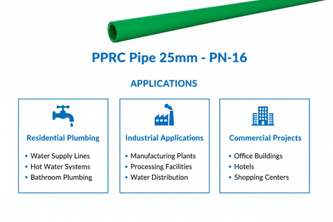 Pipe PPRC PN-16 25mm Applications - Residential Industrial Commercial
