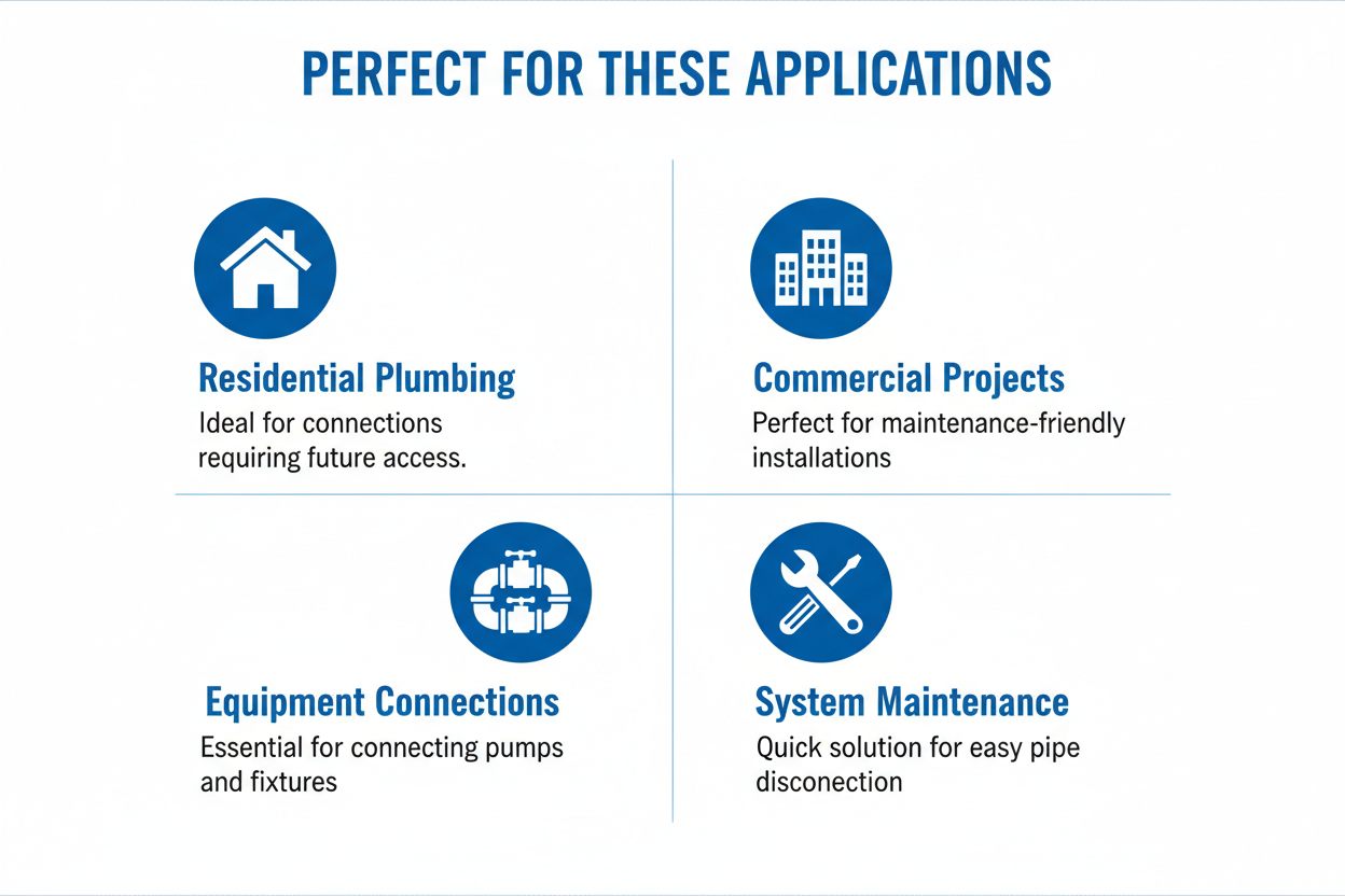 Applications for G.I Fitting Union - residential plumbing, commercial projects, equipment connections, system maintenance