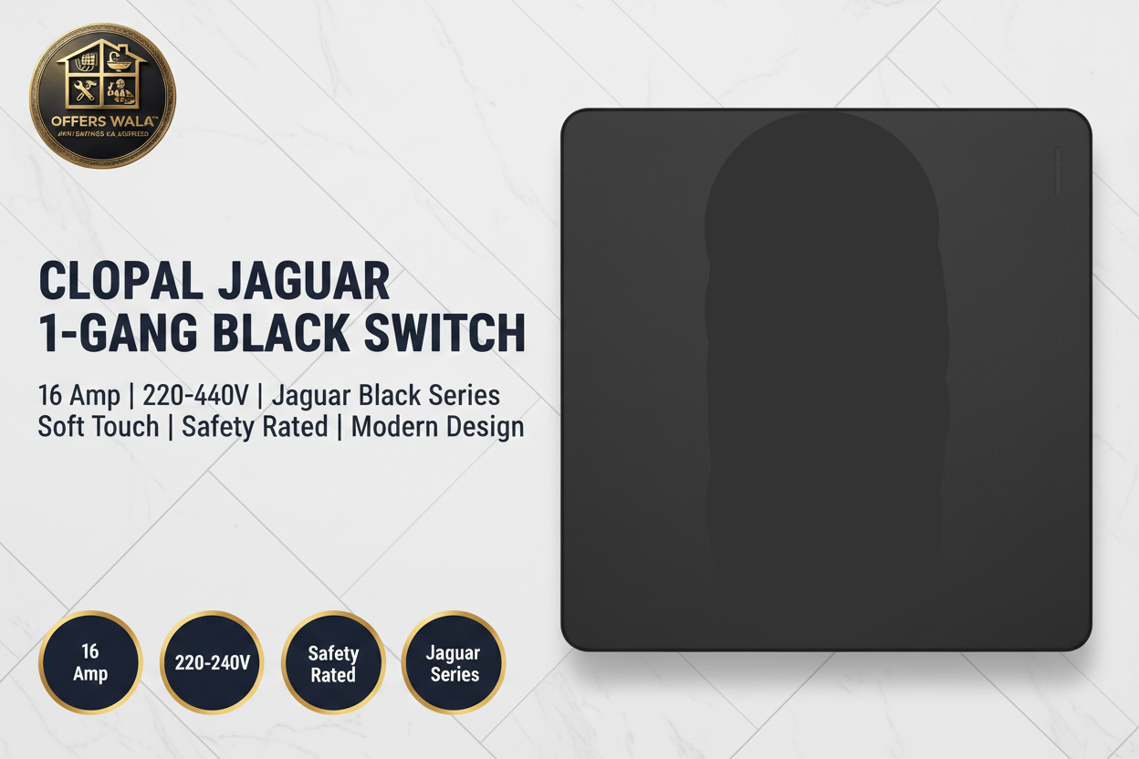 Clopal Jaguar Black 1-Gang Switch – Hero Banner A+ Image