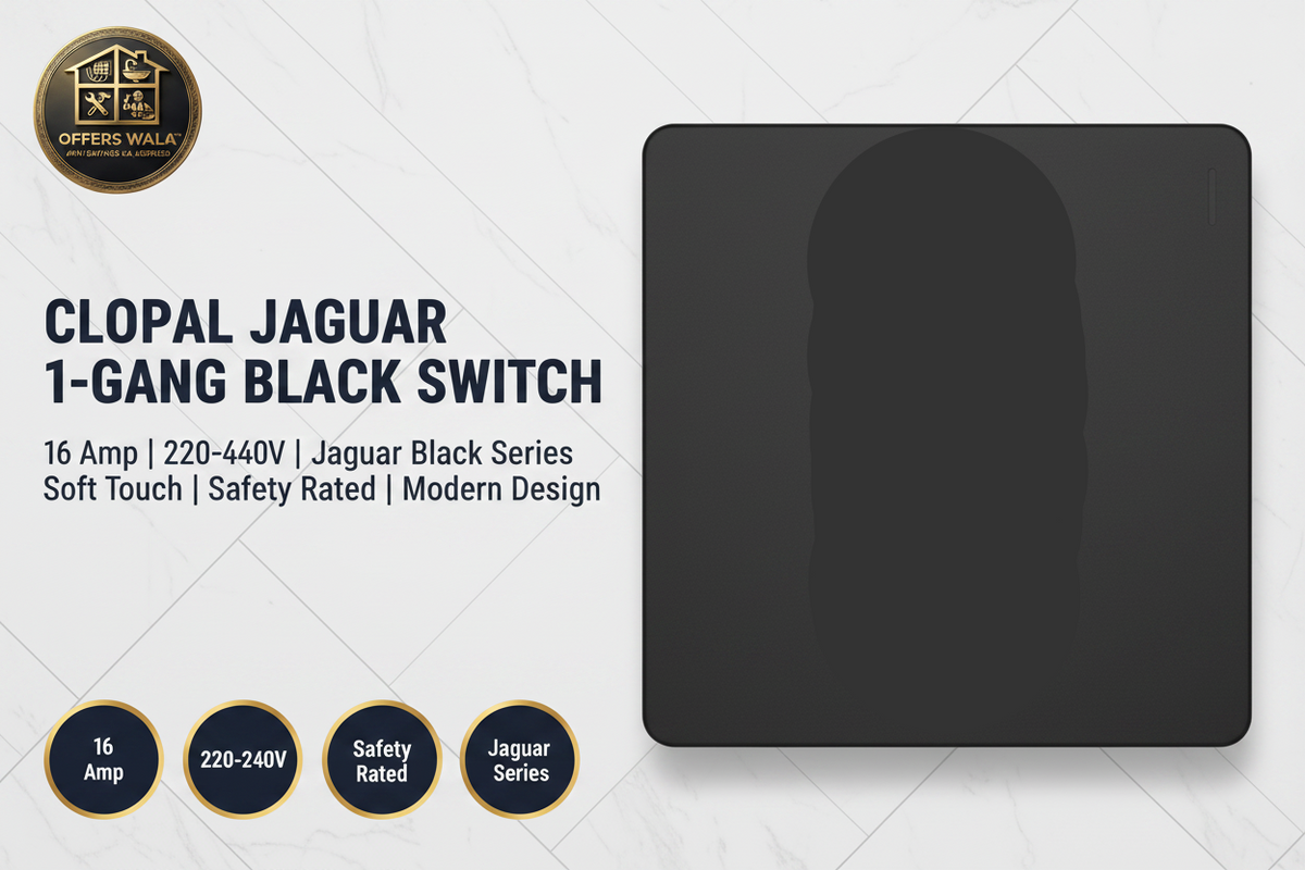 Clopal Jaguar Black 1-Gang Switch – Hero Banner A+ Image