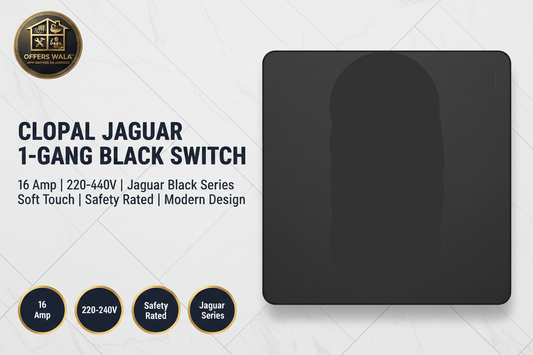 Clopal Jaguar Black 1-Gang Switch – Hero Banner A+ Image