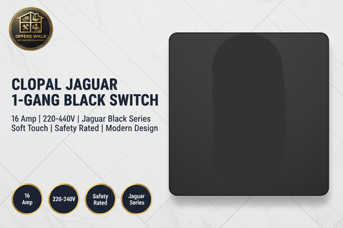 Clopal Jaguar Black 1-Gang Switch – Hero Banner A+ Image