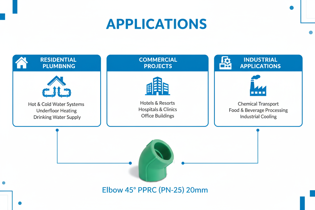 Elbow 45° PPRC PN-25 20mm Applications